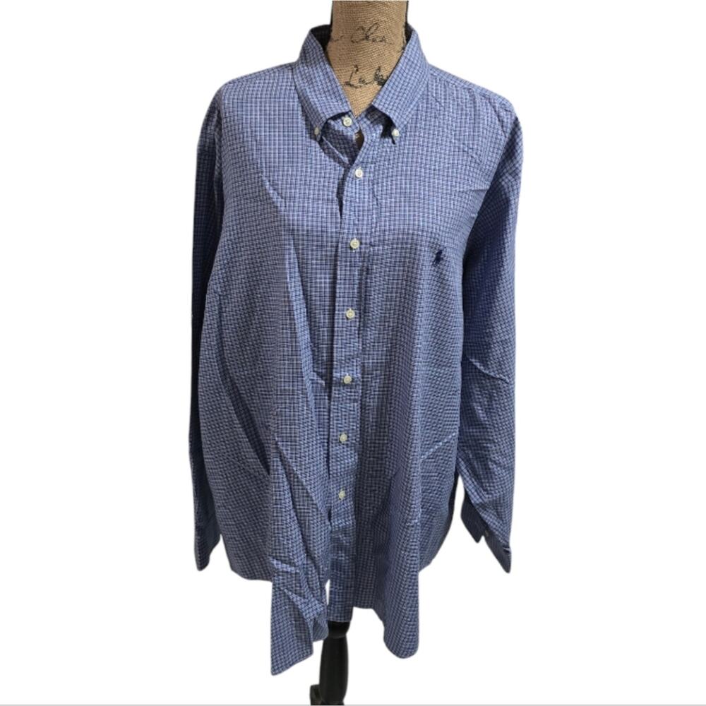Ralph Lauren Yarmouth 100% Cotton Blue‎ Checkered Plaid Shirt Size 17.5 Xl?
